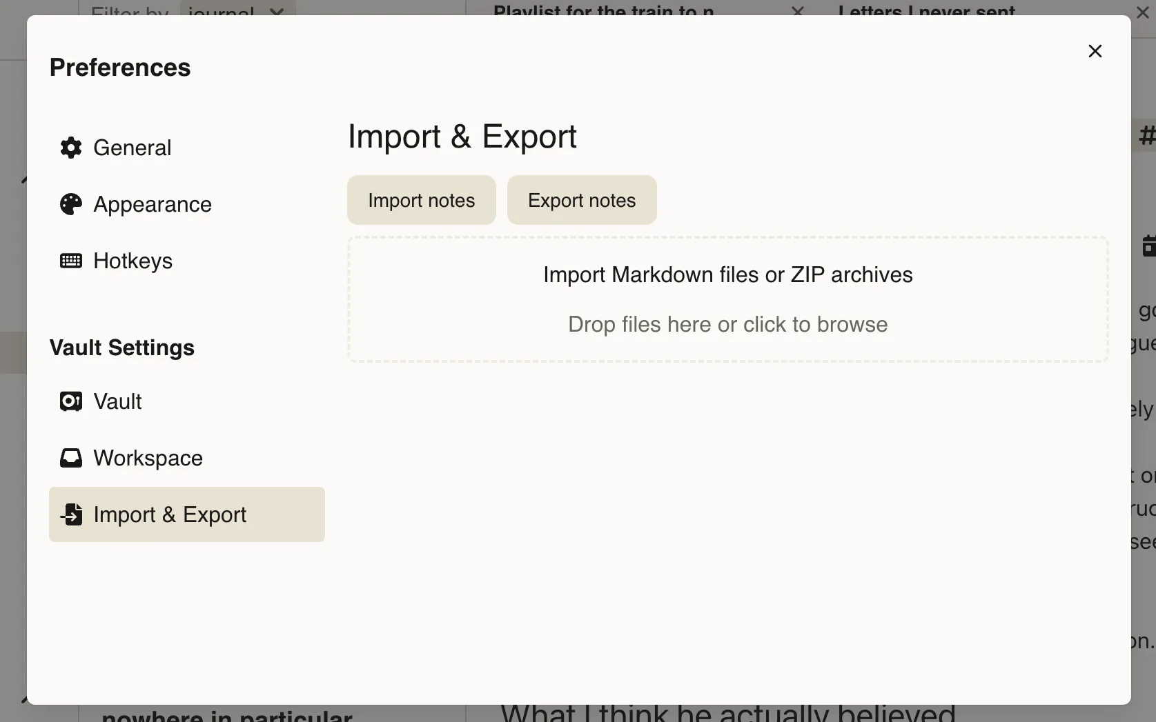 Import & Export window